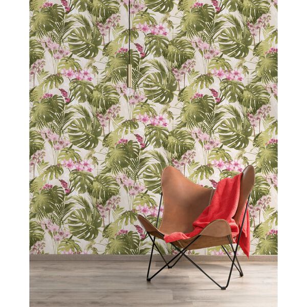 DUTCH WALLCOVERINGS Veggpanel Paradiso gr&oslash;nn og rosa