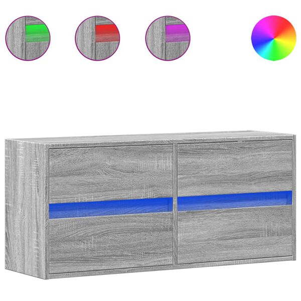 vidaXL Vegghengt TV-benk med LED grå sonoma 100x31x45 cm