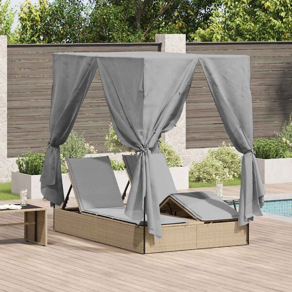 vidaXL Dobbel Solseng med Tak Beige 205 x 129 x 200 cm PE rattan