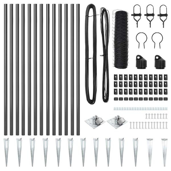 vidaXL Gjerdep&aring;le Gr&aring; 25 x 0,8 m (50 mm mesh) St&aring;l og PVC