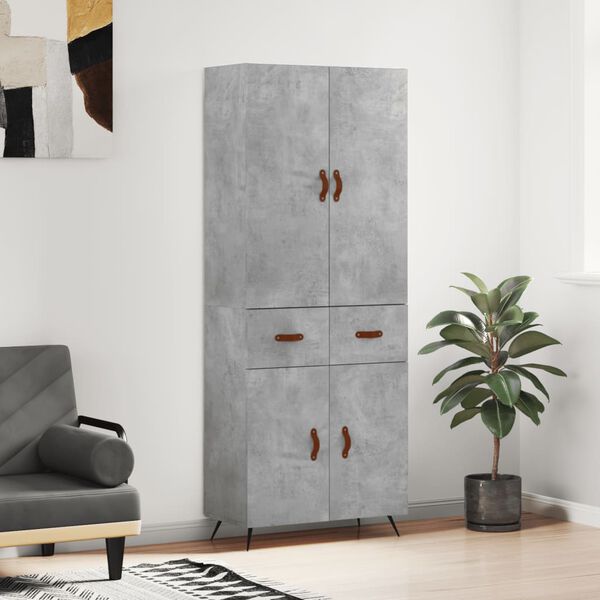 vidaXL Highboard betonggr&aring; 69,5x34x180 cm konstruert tre