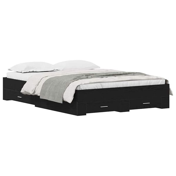 vidaXL Sengestamme med skuff Svart Eik 135 x 190 cm Konstruert tre