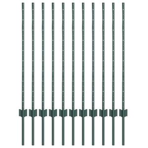vidaXL Innebygd gjerdep&aring;le 11 stk. Gr&oslash;nn 140 cm Pulverlakkert st&aring;l