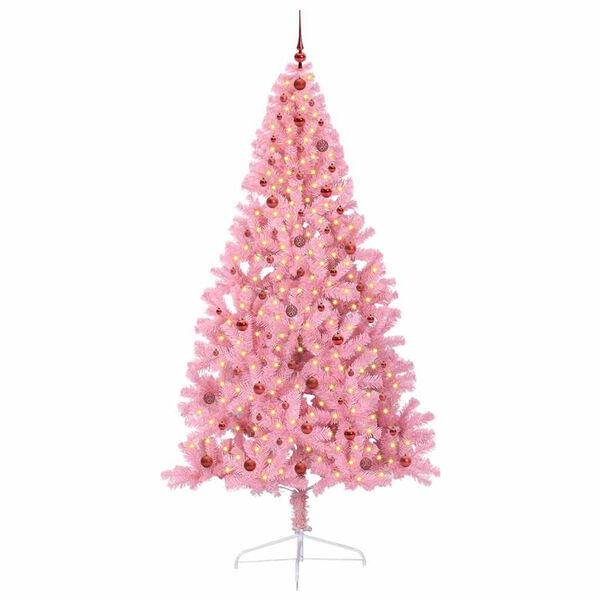 vidaXL Kunstig Forh&aring;ndsopplyst Juletre med 300 LED Rosa 240 cm PVC