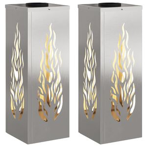 vidaXL Solenergi LED stibelys 2 pcs s&oslash;lv Rustfritt St&aring;l