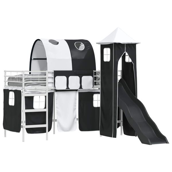 vidaXL Barns Lofteseng Hvit og svart 74,5 x 190 cm Metall