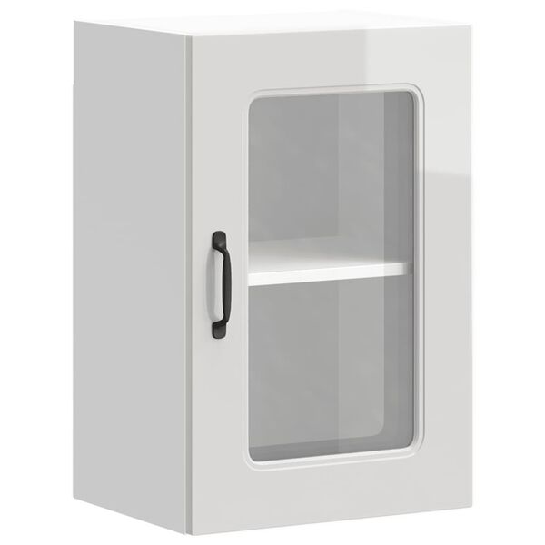 vidaXL Kj&oslash;kken veggskap med glassd&oslash;r Kalmar h&oslash;yglans hvit konstruert tre