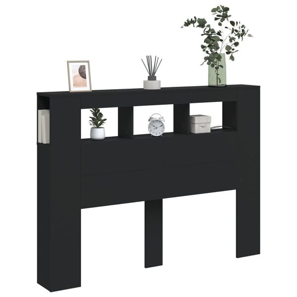vidaXL Sengegavl med LED svart 140x18,5x103,5 cm konstruert tre