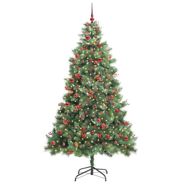 vidaXL Kunstig juletre med LED -stripelys gr&oslash;nn 240 cm PVC og metall