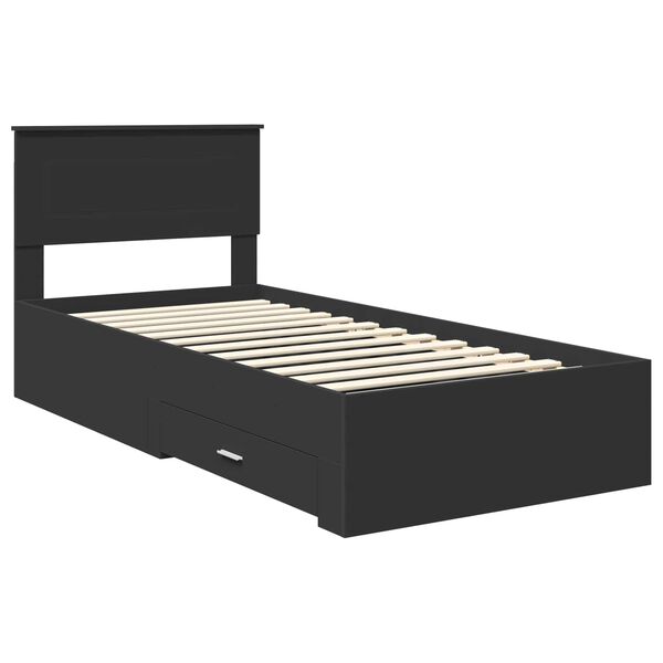vidaXL Sengestamme med skuff Svart og s&oslash;lv 75 x 190 cm Konstruert tre