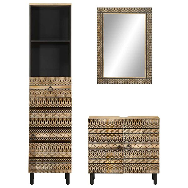 vidaXL Baderomsskapsett 3 deler heltre mango