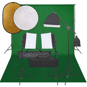 vidaXL Fotostudiosett med lyssett, bakgrunn og reflektor