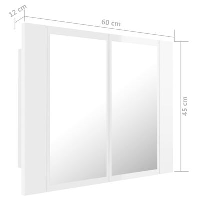vidaXL LED-speilskap til baderom høyglans hvit 60x12x45 cm