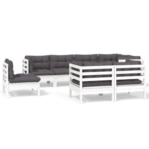 vidaXL Hagesofagruppe med puter 8 deler hvit heltre furu