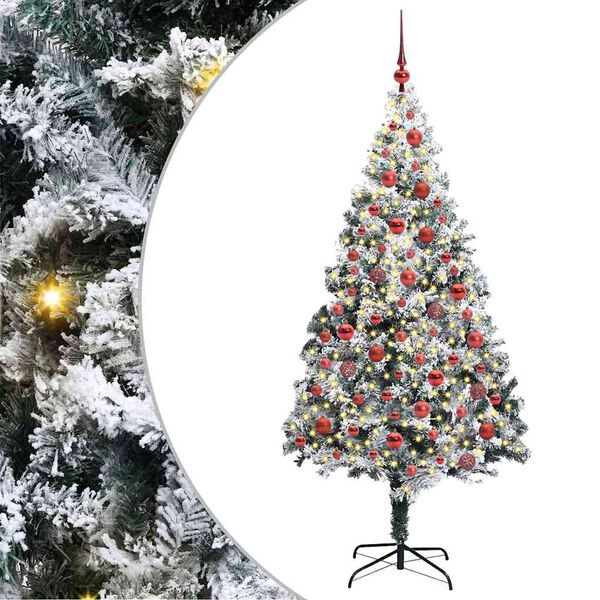 vidaXL Kunstig juletre med 300 LED Hvit 180 cm PVC og St&aring;l og Plast