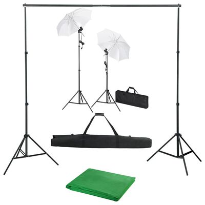 vidaXL Fotostudiosett med bakgrunn, lamper og parasoller