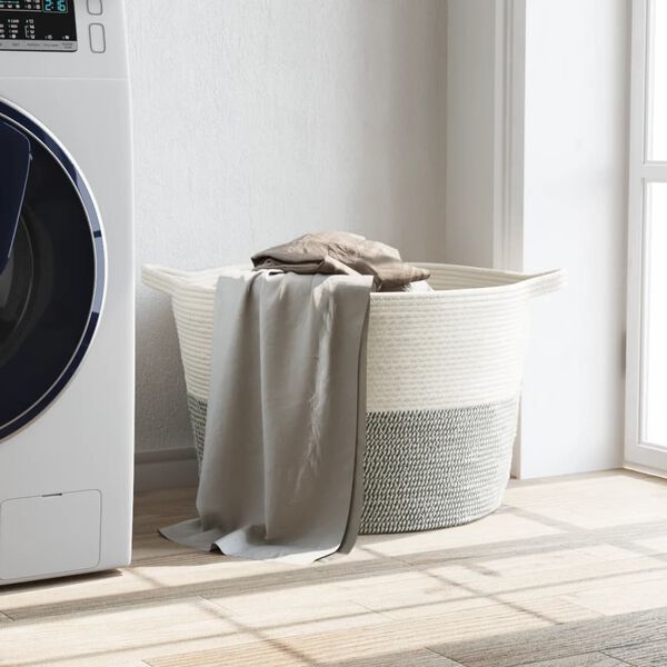 vidaXL Skittent&oslash;yskurv gr&aring; og hvit &Oslash;60x36 cm bomull