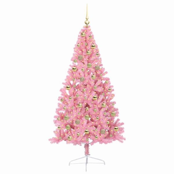 vidaXL Kunstig Forh&aring;ndsopplyst Juletre med 300 LED Rosa 180 cm PVC