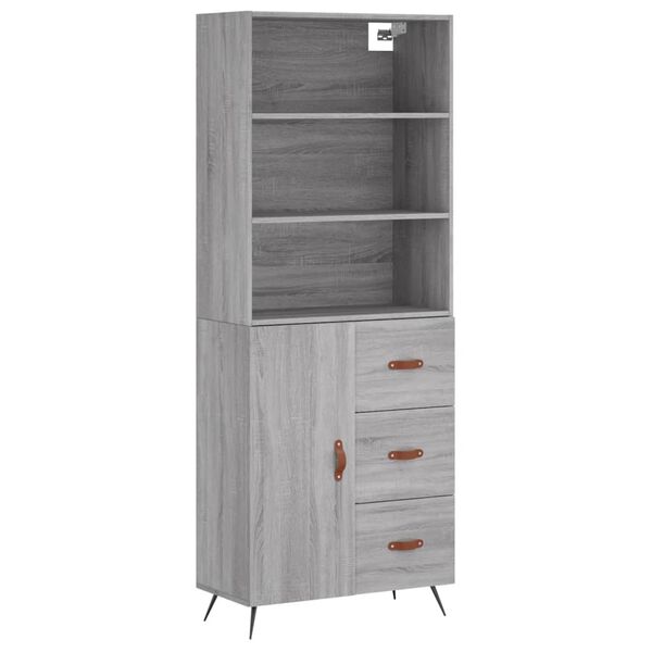 vidaXL Highboard gr&aring; sonoma 69,5x34x180 cm konstruert tre