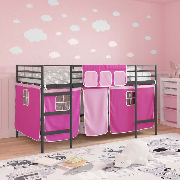 vidaXL Kiddos Loft Senge Ramme med Gardiner Svart og Rosa