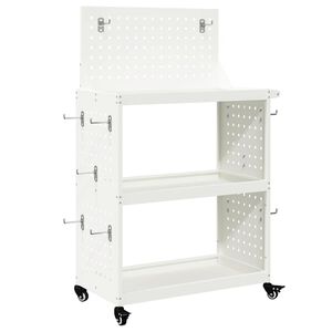 vidaXL Verkt&oslash;ytrolley med hylle Hvit 65 x 35 x 111 cm Kaldvalsest&aring;l