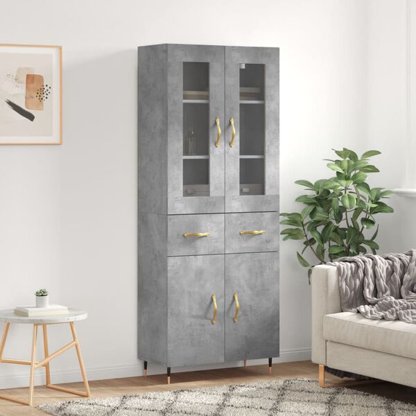 vidaXL Highboard betonggr&aring; 69,5x34x180 cm konstruert tre