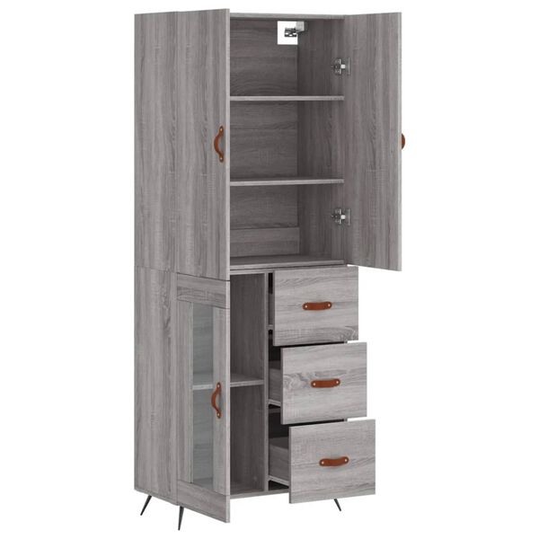 vidaXL Highboard gr&aring; sonoma 69,5x34x180 cm konstruert tre