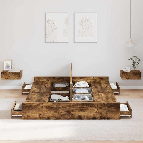 vidaXL Seng med lagring med skuff R&oslash;kt eik 135 x 190 cm Konstruert tre