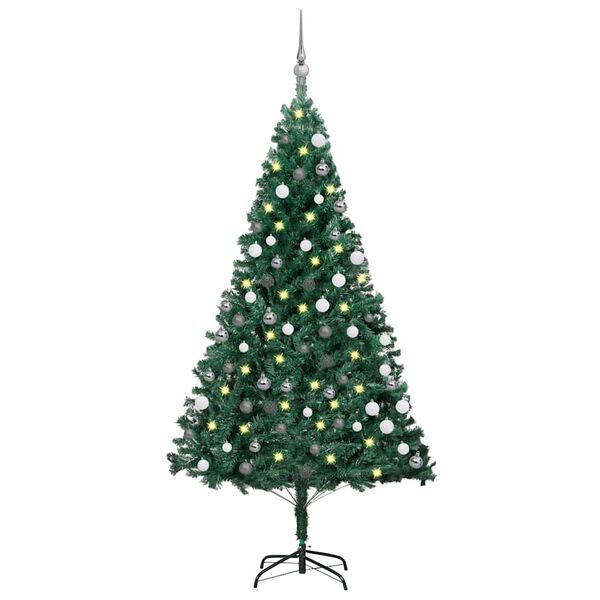 vidaXL Forh&aring;ndsbelyst kunstig juletre med kulesett gr&oslash;nn 120 cm PVC