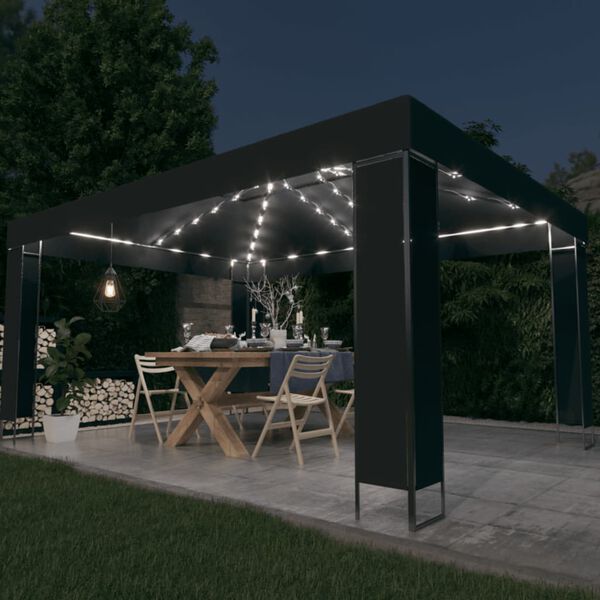 vidaXL Paviljong med LED-lysslynge 3x4 m antrasitt