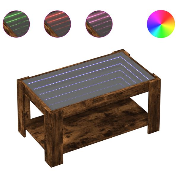 vidaXL Salongbord med LED røkt eik 93x53x45 cm konstruert tre