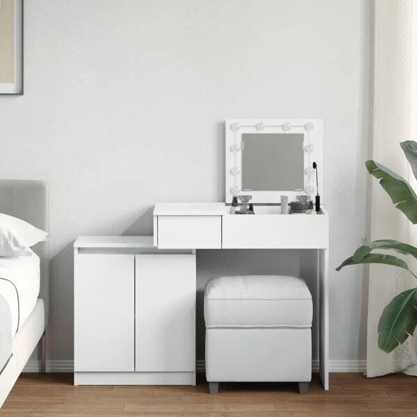 vidaXL Sminkebord med LED hvit 115x37x110,5 cm