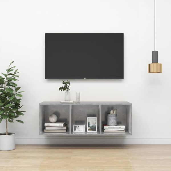 vidaXL Vegghengt TV-benk betonggr&aring; 37x37x107 cm sponplate