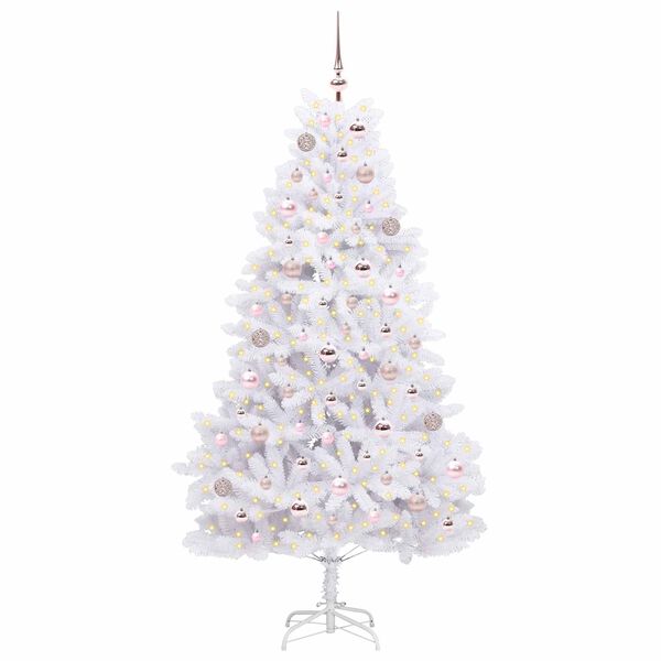 vidaXL Kunstig sammensatt juletre med 300 LED Hvit 180 cm PVC og st&aring;l
