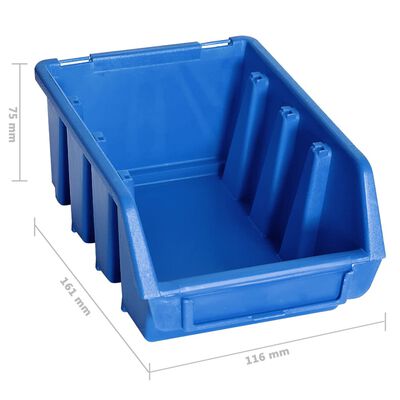 vidaXL Oppbevaringsbokssett i 128 deler med veggpaneler blå og svart