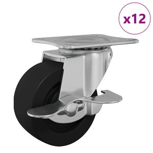 vidaXL Hjul 12 pcs Svart og s&oslash;lv 50,7 x 50,7 x 24,4 mm Jern og nylon