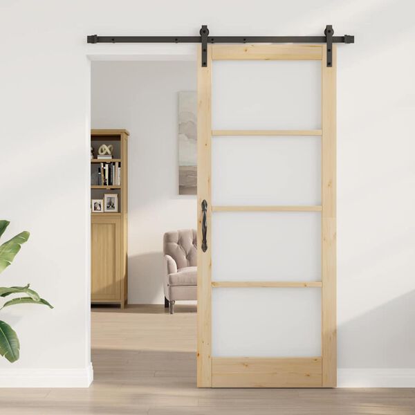 vidaXL Skyved&oslash;r ORKDAL Naturlig 86 x 211 cm Massivt furutre og glass