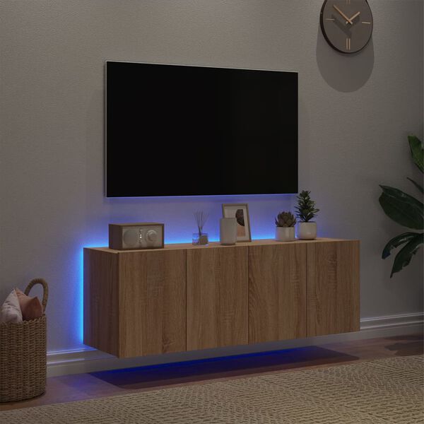 vidaXL Vegghengte TV-benker med LED 2 stk sonoma eik 60x35x41 cm