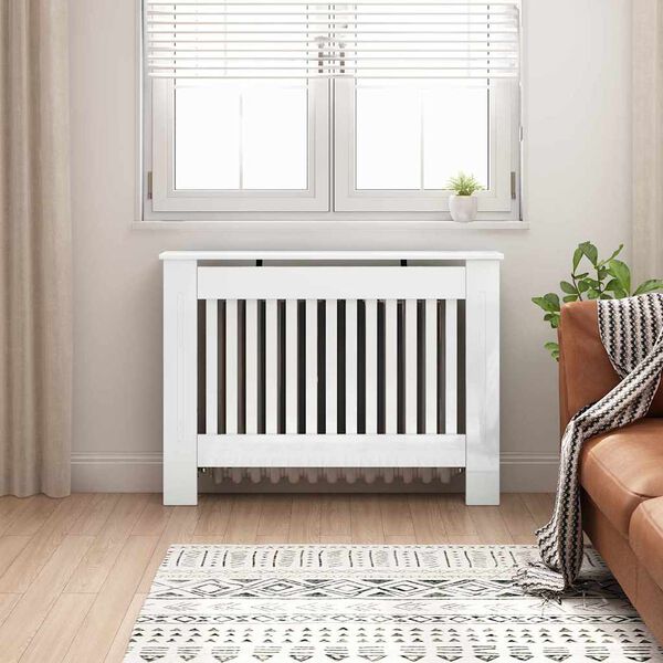 vidaXL Radiator Deksel Høyglanset hvit 112 x 19 x 81,5 cm