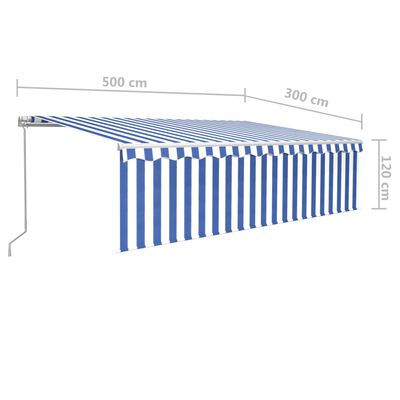 vidaXL Manuell uttrekkbar markise med rullegardin 5x3 m blå og hvit