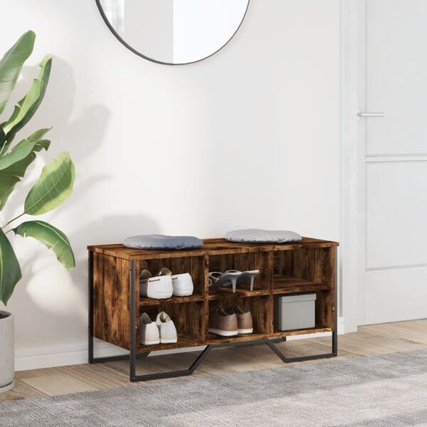 vidaXL Skohylle røkt eik 90x38x45,5 cm konstruert tre