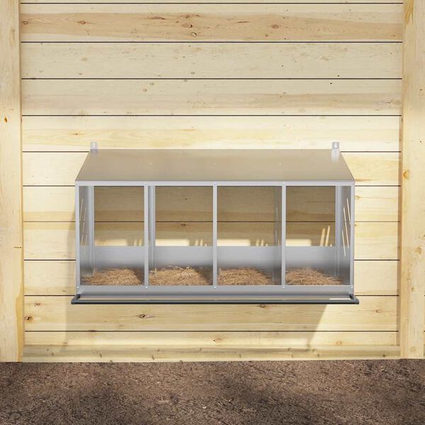 vidaXL kyllinghekkeboks med 4 rom galvanisert sølvmetall