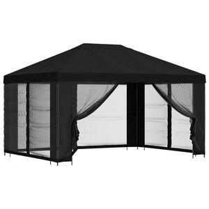 vidaXL Paviljong med sidevegger 4 &times; 3 m Svart Polyester og st&aring;l