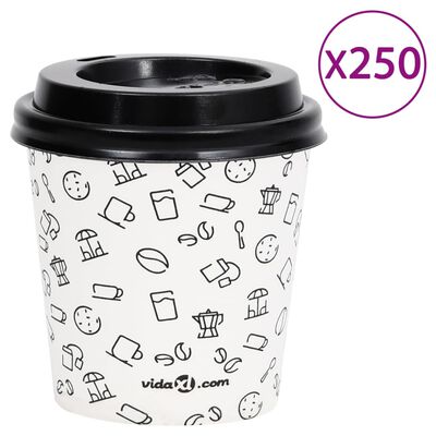 vidaXL Kaffepapirkopper med lokk 120 ml 250 stk hvit og svart