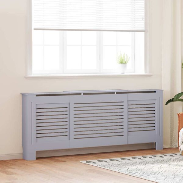 vidaXL Radiatordeksel MDF grå 205 cm
