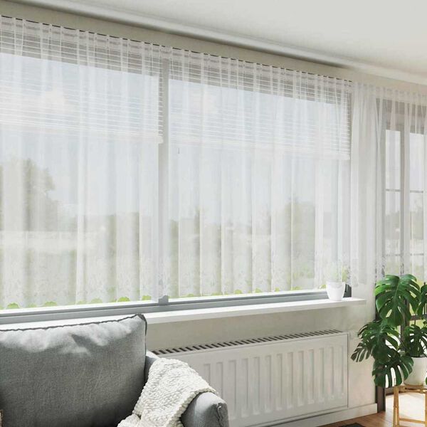 vidaXL Blondegardin med gardiner Blomster Hvit 160 x 600 cm Polyester