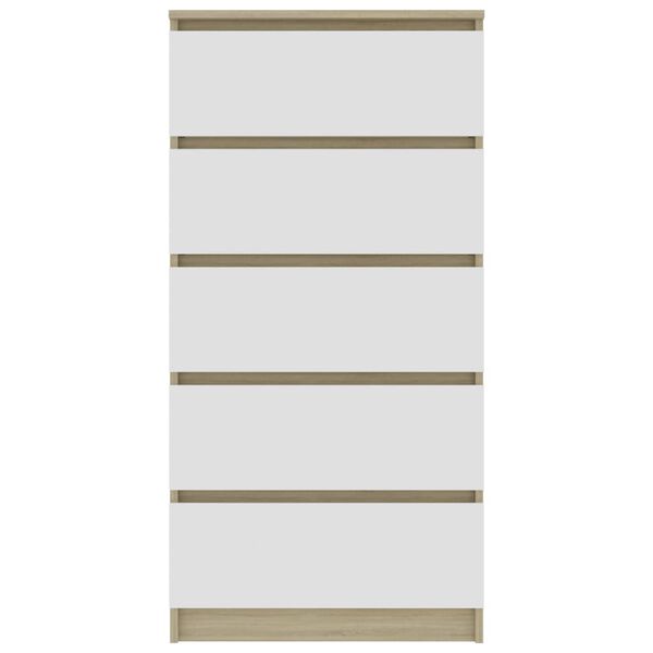 vidaXL Skjenk med skuffer hvit sonoma eik 60x35x121 cm konstruert tre