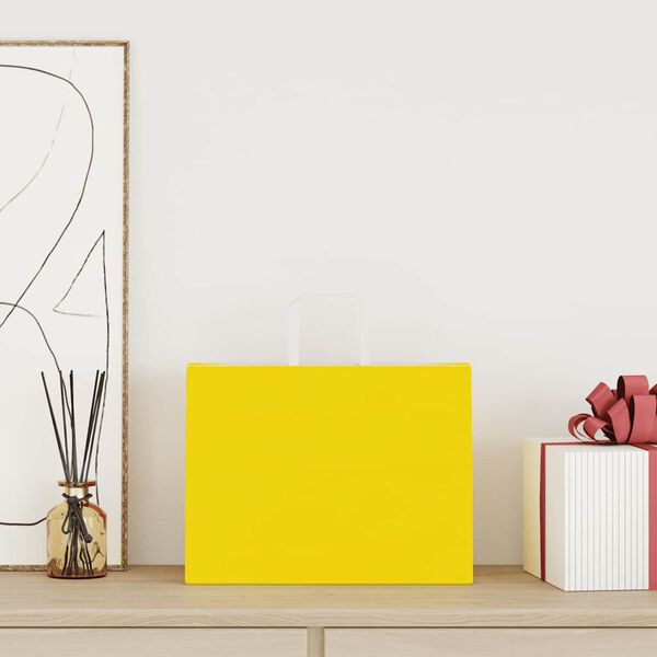 vidaXL Papirposer 50 stk med h&aring;ndtak gul 32x17x25 cm