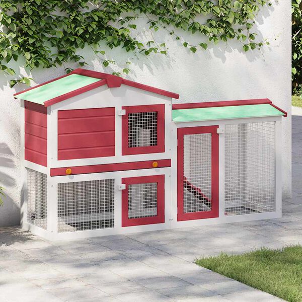 vidaXL Stort utendørs kaninbur rød og hvit 145x45x84 cm tre