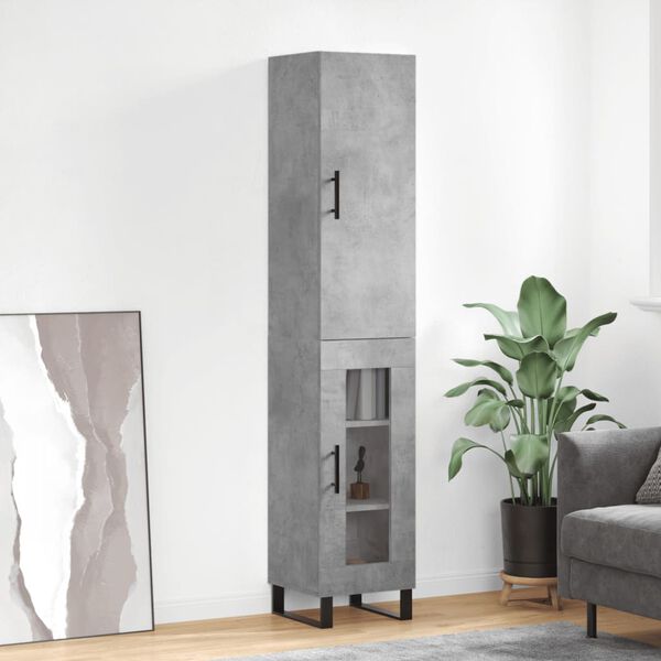 vidaXL Highboard betonggr&aring; 34,5x34x180 cm konstruert tre